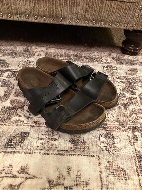Birkenstock Black Two-Strap Cork Footbed Slides